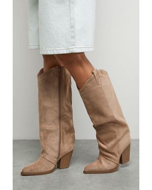 Oasis Faith: Alma Faux Suede Straight Leg Western Knee Boots - Natural