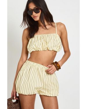 Boohoo Stripe Cotton Puff Ball Shorts - Yellow
