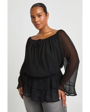 Boohoo Plus Chiffon Blouson Top - Black