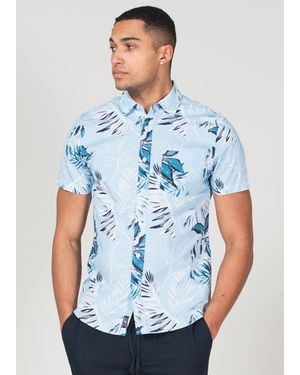 Tokyo Laundry Cotton Short Sleeve Button-Up Printed Shirt - Blue