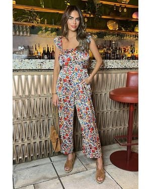 AX Paris Multi Floral Print Frill Strap Jumpsuit - Multicolour
