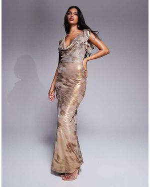 ASOS Shimmer Plunge Cowl Neck Maxi Dress With Tie Detail - Multicolour