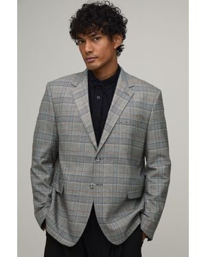 BoohooMAN Checked Oversized Slouchy Suit Jacket - Grey