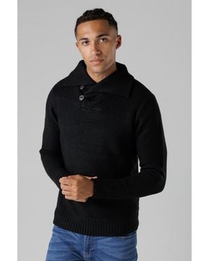 Kensington Eastside Honeycomb Knit Jumper With Button Neck - Black