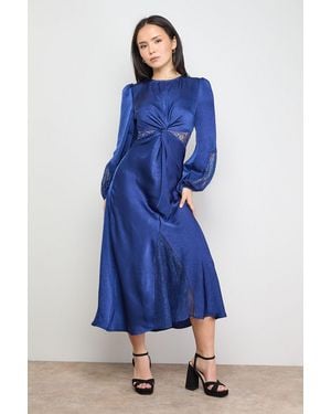 Oasis Petite Lace Insert Satin Midi Dress - Blue