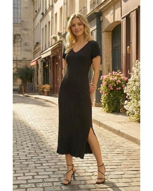 D.u.s.k V-Neck Knit Midi Dress - Black