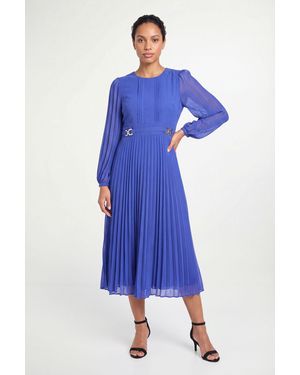 Wallis Petite Pleated Buckle Midi Dress - Blue