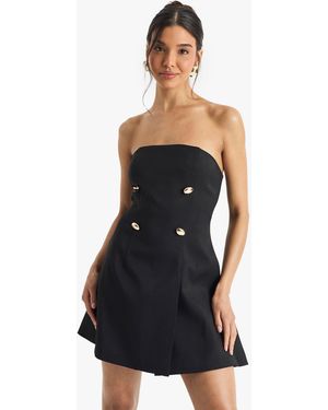 Boohoo Tailored Button Detail Structured Mini Dress - Black