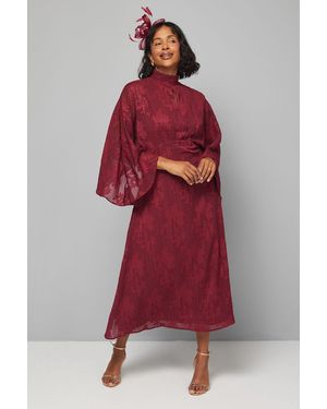 Wallis Jacquard Cape Sleeve Midaxi Dress - Red
