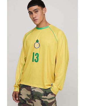 BoohooMAN Oversized Boxy Raglan Brazil Graphic Long Sleeve Sports Top - Yellow