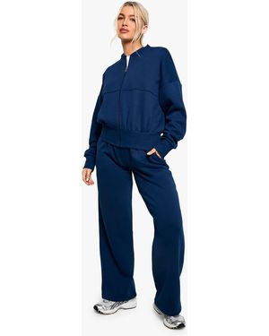 Boohoo Deep Hem Zip Through Bomber Tracksuit - Blue