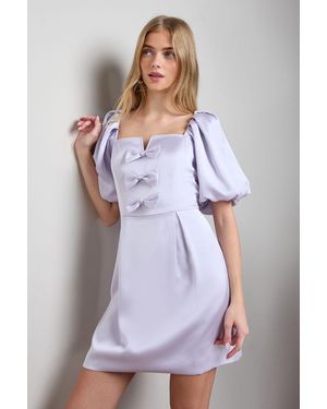 Oasis Satin Bow Front Square Neck Mini Dress - White