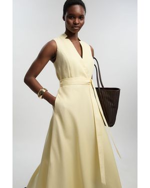 Karen Millen Tailored Linen Wrap Tie Waisted Maxi Dress - Natural
