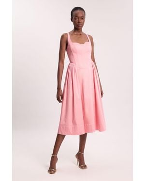 Karen Millen Scattered Floral Cotton Poplin Boned Detail Woven Maxi Prom Dress - Pink