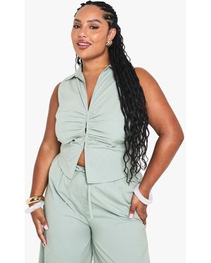 Boohoo Plus Pleated Detail Waistcoat - Green