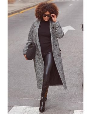 Sosandar Petite & Herringbone Wool Mix Longline Coat - Grey