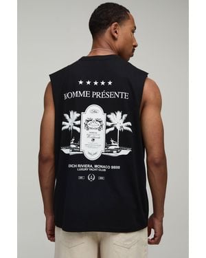 BoohooMAN Oversized Palm Print Tank Cotton - Black
