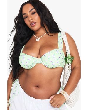 Boohoo Plus Floral Underwired Balcony Bikini Top - Blue