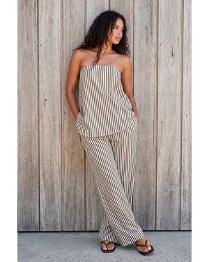 Boohoo Drawstring Stripe Trouser - Brown