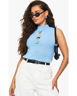 Boohoo Flower Detail Knitted Top - Blue