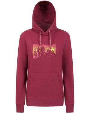 Mountain Warehouse 'Ombre Mountains' Hoodie Adjustable Hood Warm Cosy Pullover - Red