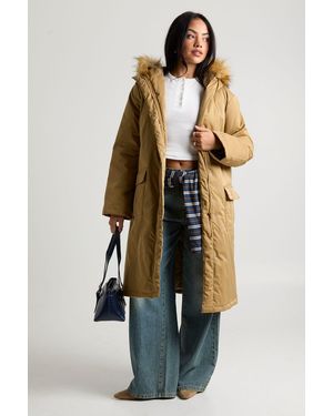 Boohoo Fur Lined Hooded Parka Coat - Natural