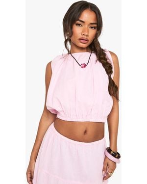 Boohoo Linen Puffball Sleeveless Top - White