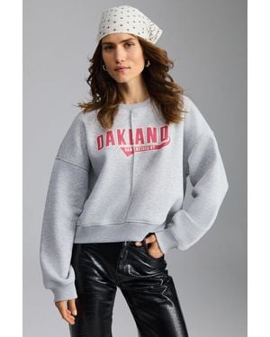Grimelange Oversized Printed Crew Neck Sweatshirt - Grey