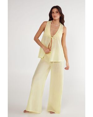 Nasty Gal Cotton Tie Front Waistcoat And Trousers Beach Set - Natural