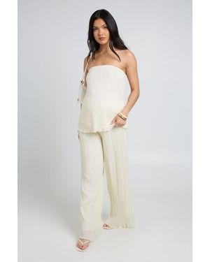 Boohoo Maternity Plisse Wide Leg Trousers - White