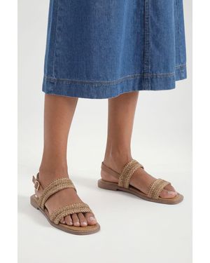 Good for the Sole For The Soul: Kourtney Rattan Comfort Singback Flat Sandals - Blue