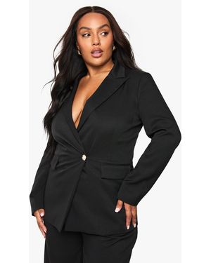 Boohoo Plus Tailored Button Blazer - Black