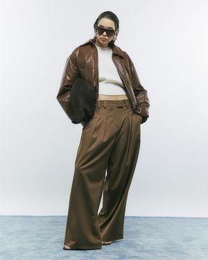 River Island Bomber Jacket Faux Leather Woven - Green