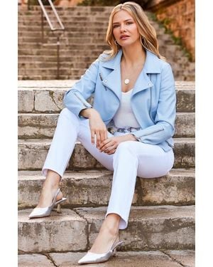 Sosandar Soft Premium Faux Leather Biker Jacket - Blue