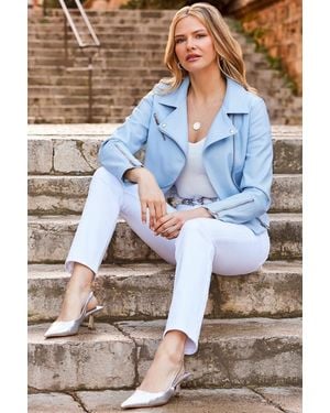 Sosandar Soft Premium Faux Leather Biker Jacket - Blue