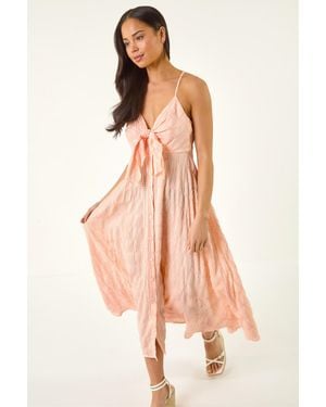 Roman Petite Gingham Twist Front Dress - Pink