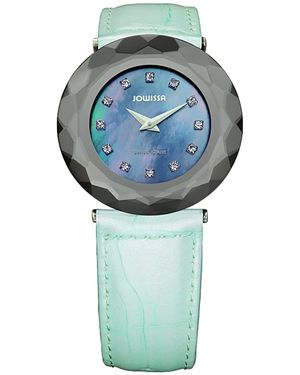JOWISSA Safira 99 Rhinestone Mother-Of-Pearl Light Leather Watch - Blue