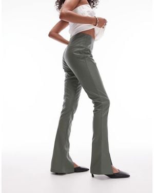 TOPSHOP Faux Leather Seamed Flare Trouser - Green