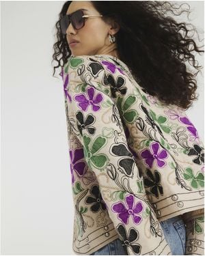 River Island Jacket Long Sleeve Floral Studded - Natural