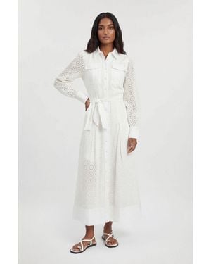 Karen Millen Petite Cotton Broderie Belted Shirt Dress - White