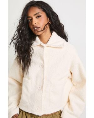 Boohoo Wool Look Collared Button Up Pocket Detail Jacket - Natural