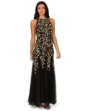 Adrianna Papell Halter Bead Godet Dress - White