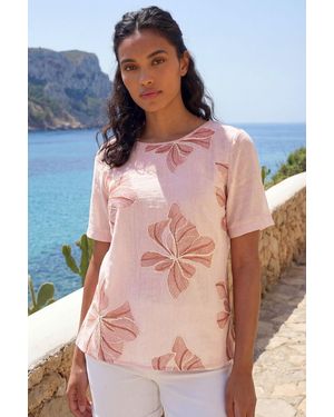 Roman Floral Embroidered Tunic Top - Pink