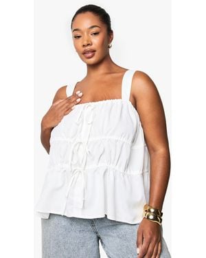 Boohoo Plus Wide Strap Tie Front Smock Top - White