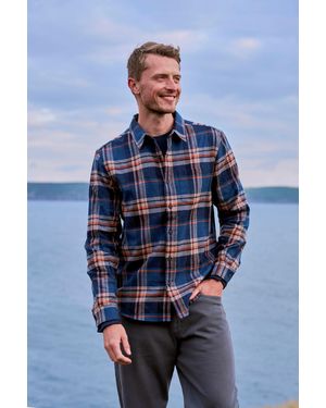 Mountain Warehouse 'Cove' Check Flannel Shirt Cotton Buttoned Breathable Top - Blue