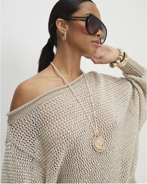 River Island Petite Knitted Off Shoulder Top - Brown