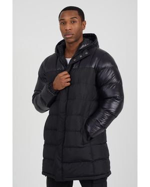 Brave Soul Longline Hooded Padded Jacket - Blue