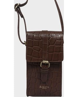 Assots London 'petra' Brown Croc Real Leather Mobile Phone Crossbody Bag