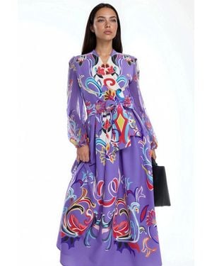 Msn-Collection Floral Print Maxi A-Line Dress - Purple