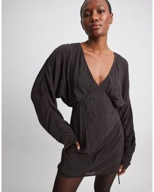 NA-KD Tie Detail V Neck Mini Dress - Black